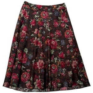 PENDLETON Brown Floral A Line Skirt Midi Size 14 Silk Wool Lined Preppy Boho VTG